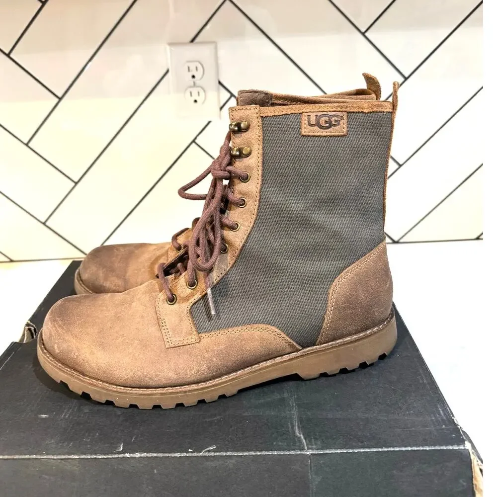 UGG Montgomery combat boots chestnut leather olive canvas upper sz 12